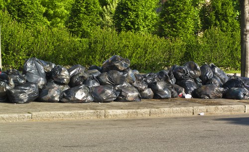 Professional team efficiently clearing builders waste at a project site